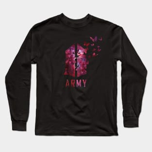 BTS Army logo with destructive butterfly (red galaxy) | Kpop Army Long Sleeve T-Shirt